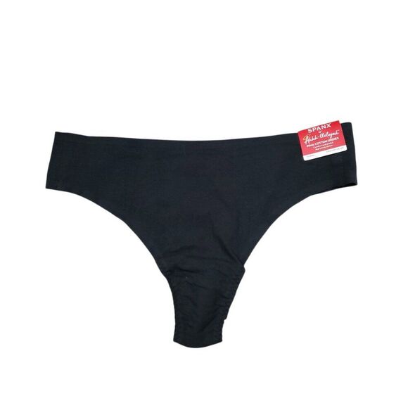 Spanx Ahhh-llelujah Pima Cotton Thong Panty Plus Size 1X-3X Black Stretch OS - Picture 1 of 5